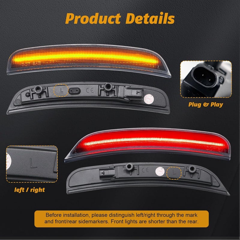 Mynoway 4PCS Front + Rear LED Side Marker Light Replacement for Charger 2015–2023, Smoked Lens Side Fender Parking Position Lamp Assembly, Replace OE 68214404AA, 68214405AA, 68214126AA, 68214127AA - Image 4